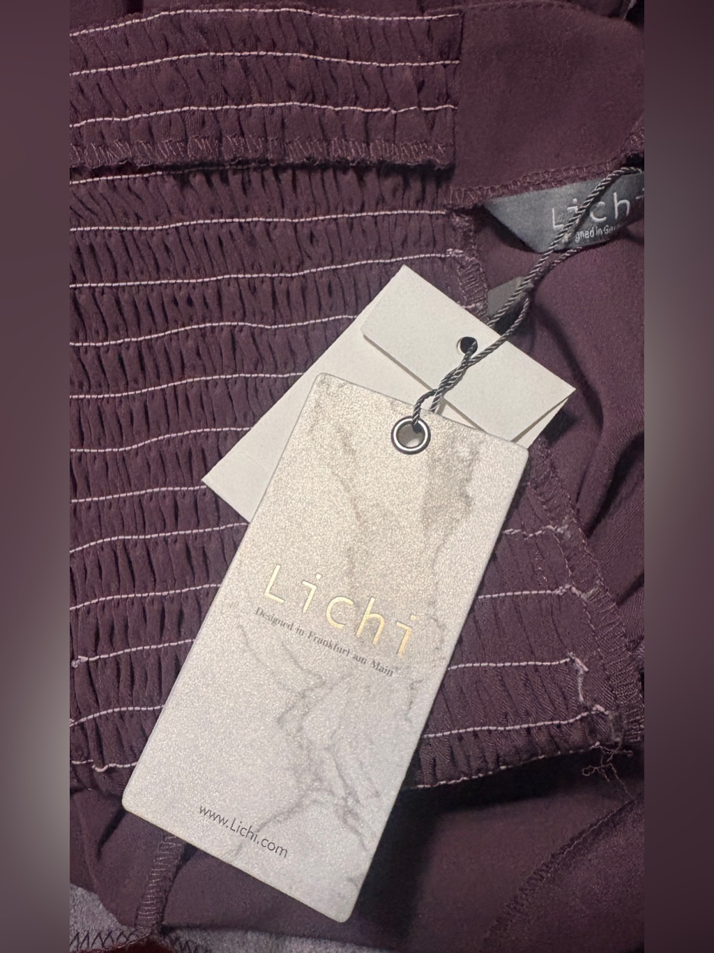 Plum Long-Sleeve Square Neck Midi Dress With High Slit — image 8 of 8